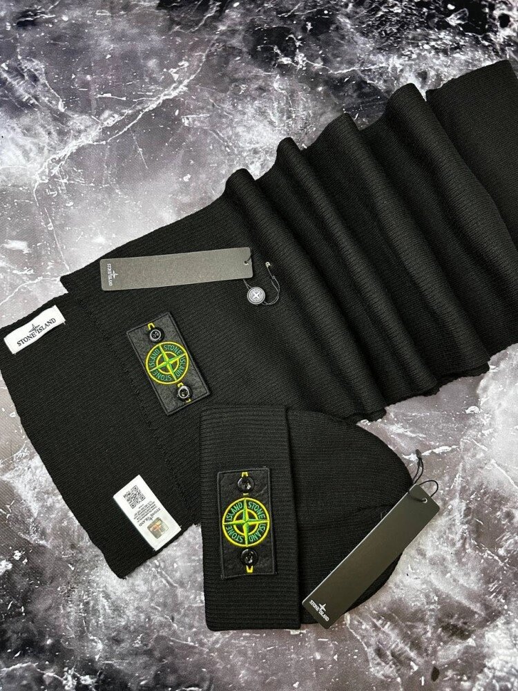 Чоловічий набір stone island чорний шарф + шапка gu002-1 від компанії Elektromax - фото 1