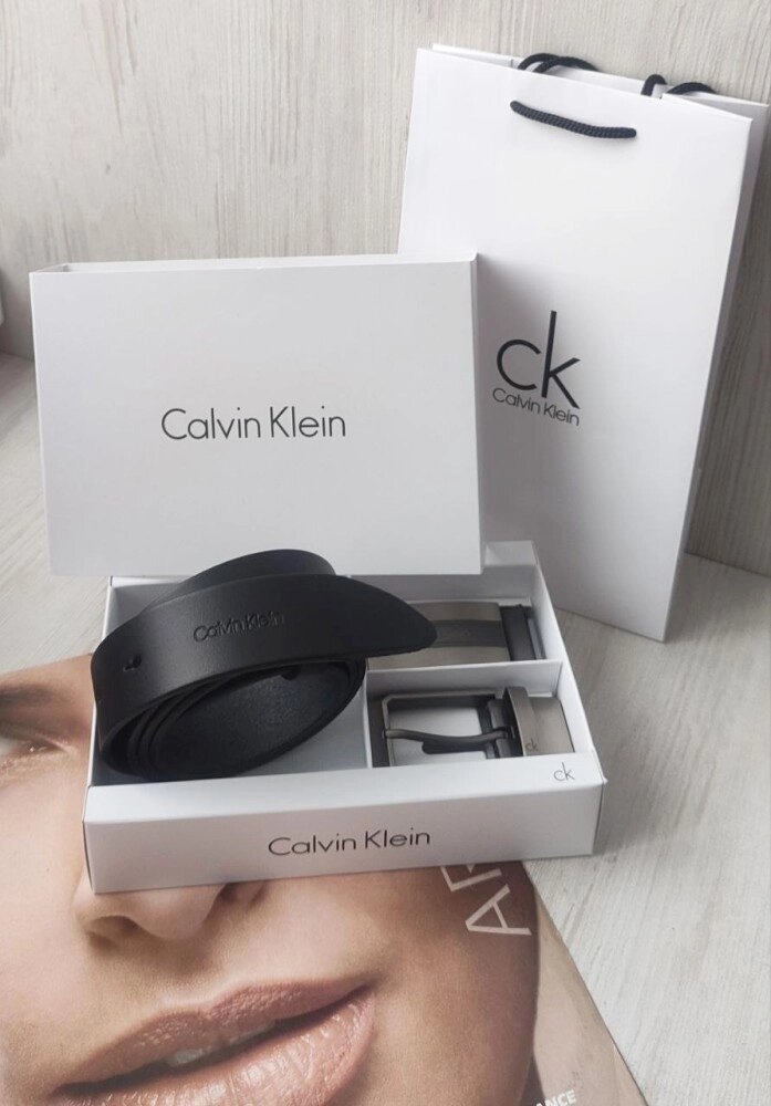 Чоловічий подарунковий набір ремінь дві пряжки Calvin Klein black від компанії Elektromax - фото 1