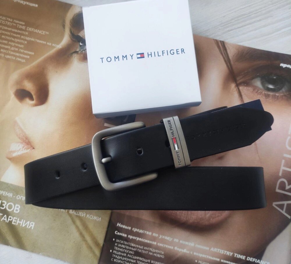 Чоловічий шкіряний чорний ремінь Tommy Hilfiger від компанії Elektromax - фото 1