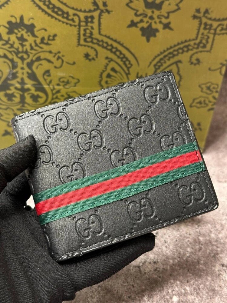 Чоловічий шкіряний гаманець Gucci Black  k027 від компанії Elektromax - фото 1