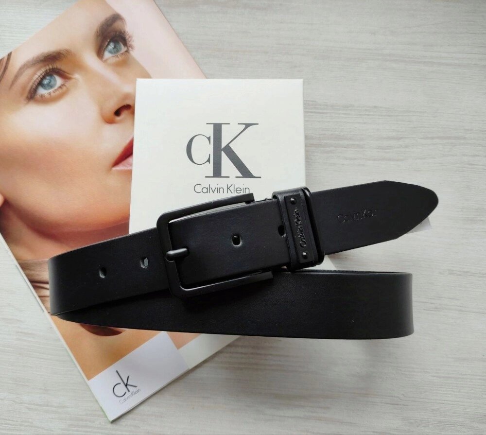 Чоловічий шкіряний ремінь Calvin Klein чорний із чорною пряжкою від компанії Elektromax - фото 1