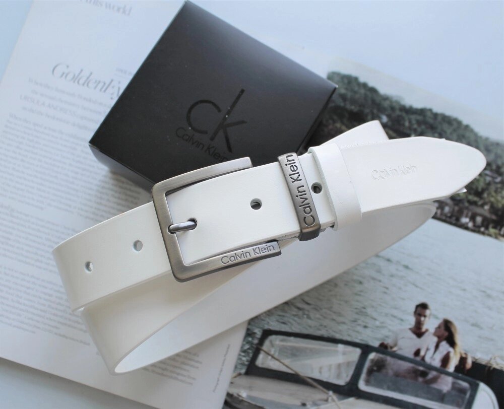 Чоловічий шкіряний ремінь Calvin Klein white від компанії Elektromax - фото 1