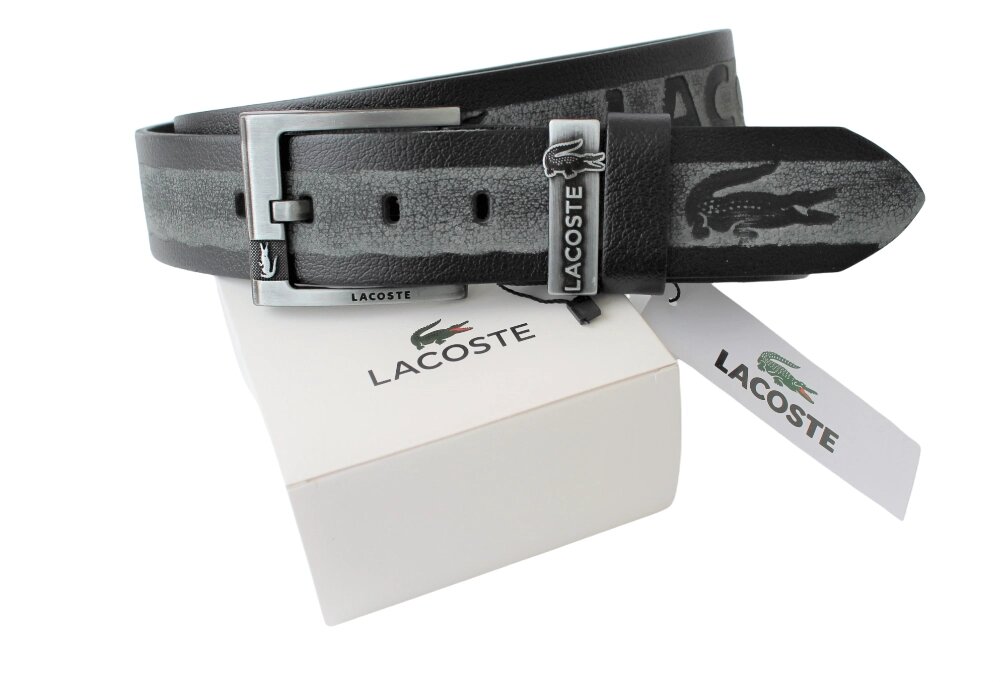 Чоловічий шкіряний ремінь для джинсів Lacoste black&grey від компанії Elektromax - фото 1