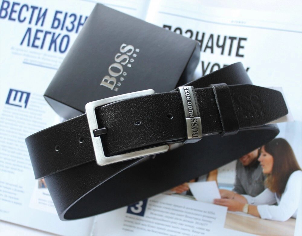 Чоловічий шкіряний ремінь Hugo Boss black від компанії Elektromax - фото 1