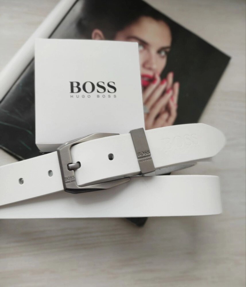 Чоловічий шкіряний ремінь Hugo Boss white від компанії Elektromax - фото 1