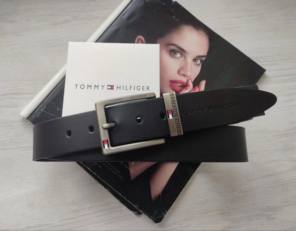 Чоловічий шкіряний ремінь із коробкою Tommy Hilfiger black від компанії Elektromax - фото 1