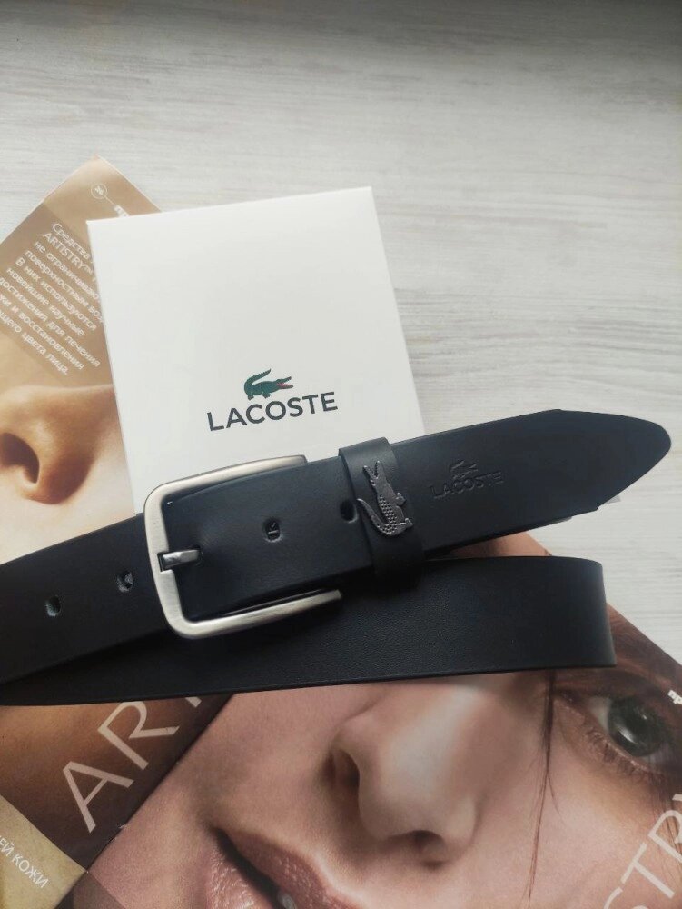 Чоловічий шкіряний ремінь Lacoste, чорний від компанії Elektromax - фото 1