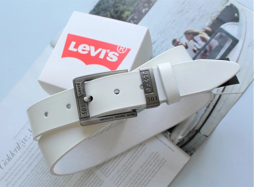 Чоловічий шкіряний ремінь Levis 501 white від компанії Elektromax - фото 1