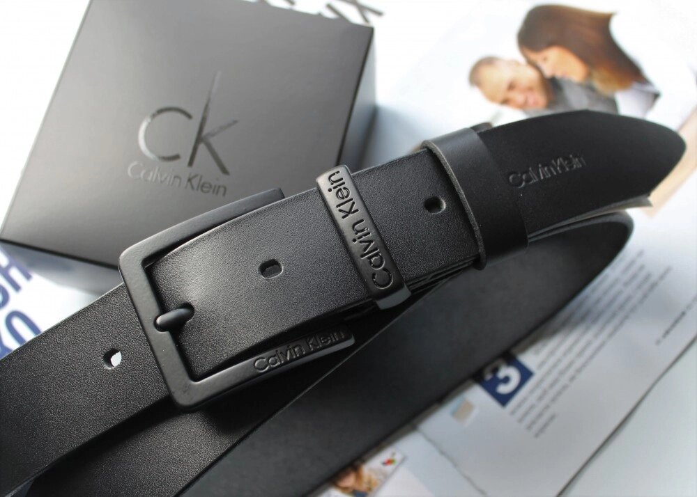 Чоловічий шкіряний ремінь з чорною пряжкою Calvin Klein black від компанії Elektromax - фото 1