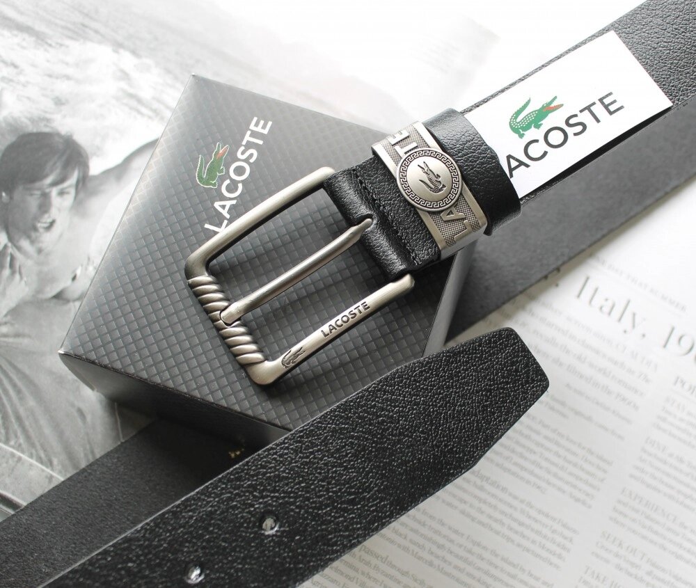 Чоловічий стильний ремінь Lacoste black від компанії Elektromax - фото 1