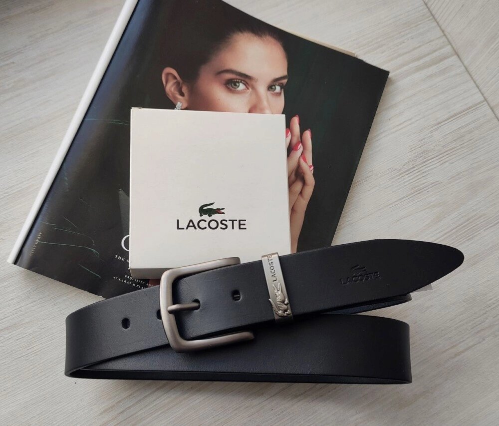 Чоловічий стильний шкіряний ремінь black Lacoste від компанії Elektromax - фото 1