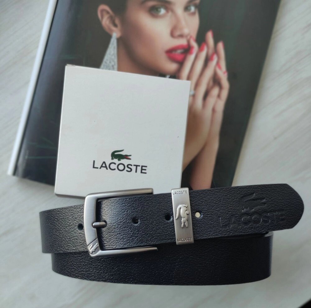 Чоловічий стильний шкіряний ремінь Lacoste black від компанії Elektromax - фото 1