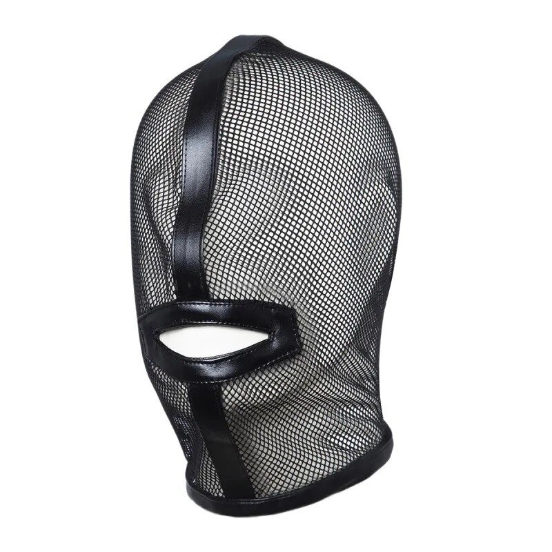 Чорна бдсм маска в сіточку Open Mouth Lace Hood від компанії Elektromax - фото 1