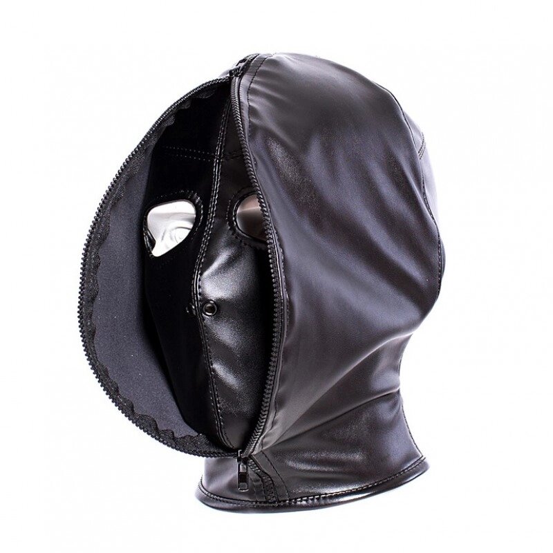 Чорна маска-капюшон з блискавкою на лицьовій стороні Leather Double Face Hood від компанії Elektromax - фото 1