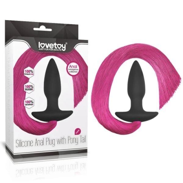 Чорна особиста     пробка з рожевим хвостом Silicone Anal Plug with Pony Tail від компанії Elektromax - фото 1