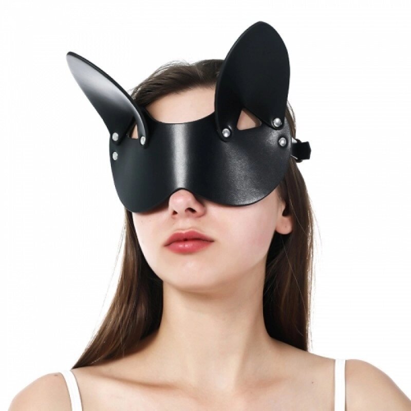 Чорна шкіряна маска на очі з вушками Kitty Bondage Mask від компанії Elektromax - фото 1