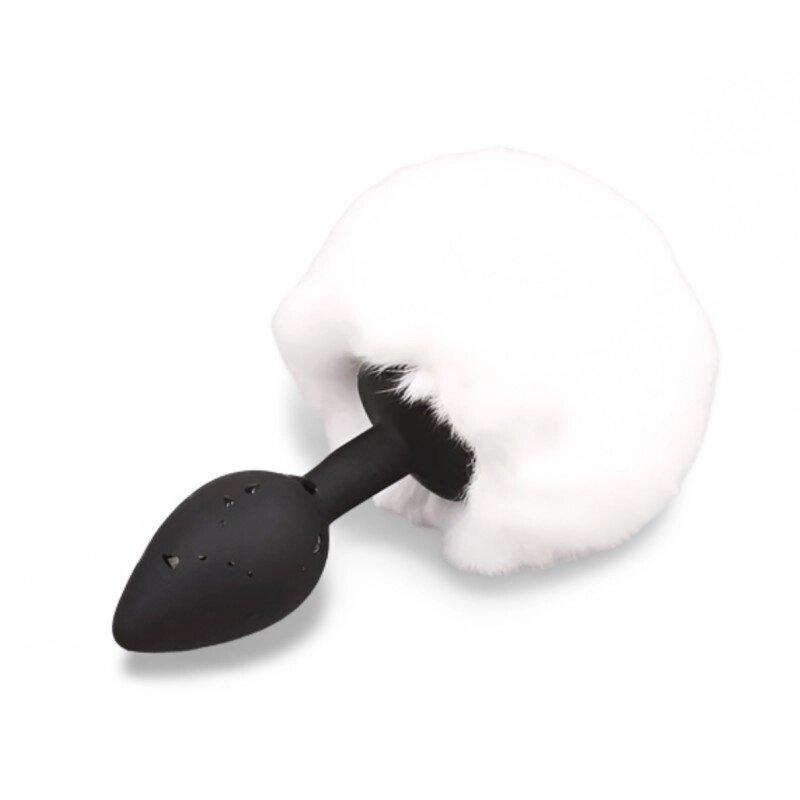 Чорна силіконова анальна пробка із білим хвостиком Silicone Fur Tail Plug від компанії Elektromax - фото 1