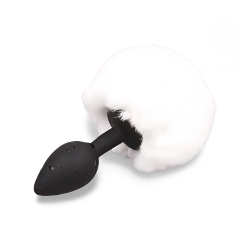 Чорна силіконова особиста     пробка із білим хвостиком Silicone Fur Tail Plug від компанії Elektromax - фото 1