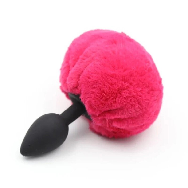 Чорна силіконова особиста     пробка із червоним хвостиком Silicone Fur Tail Plug від компанії Elektromax - фото 1