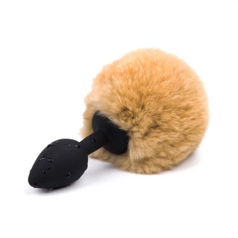 Чорна силіконова особиста     пробка із коричневим хвостиком Silicone Fur Tail Plug від компанії Elektromax - фото 1