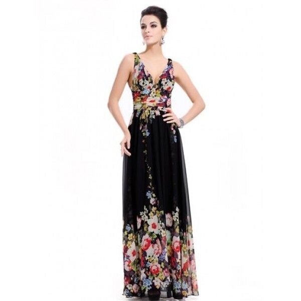 Чорне довге плаття з яскравим квітковим принтом від компанії Elektromax - фото 1