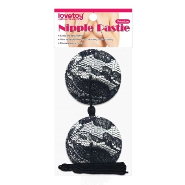 Чорні мереживні стікіні з пензликами Reusable Black Lace Round Tassel Nipple Pasties від компанії Elektromax - фото 1