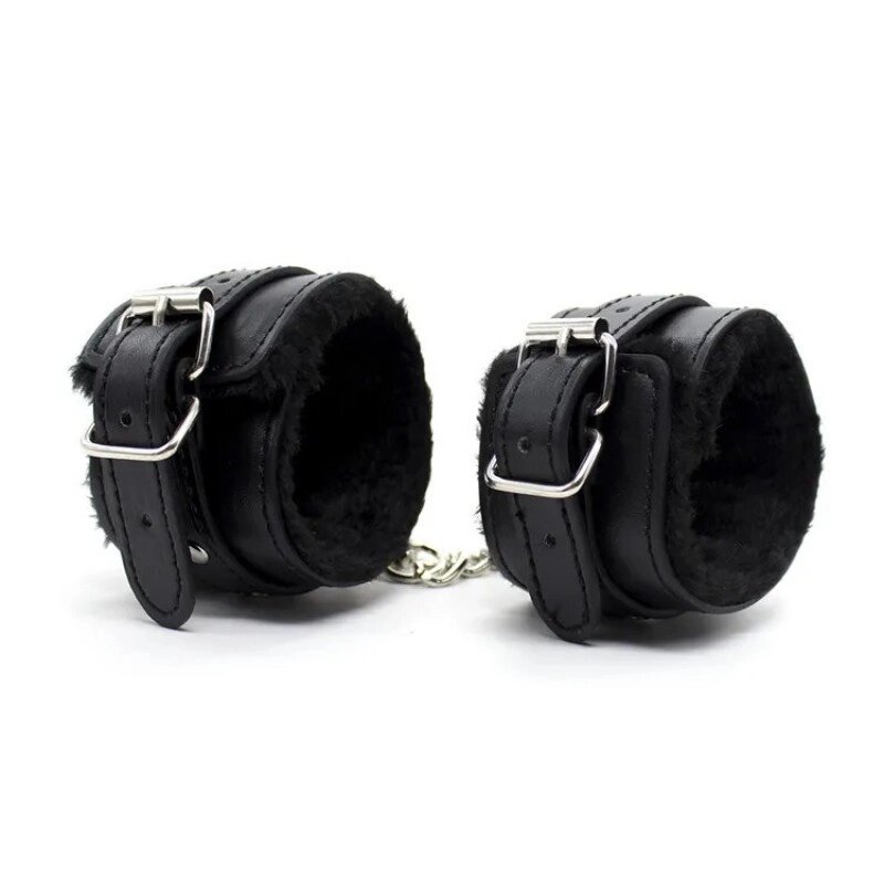 Чорні шкіряні бондажні наручники з хутром Premium Fur Lined Locking Restraints від компанії Elektromax - фото 1