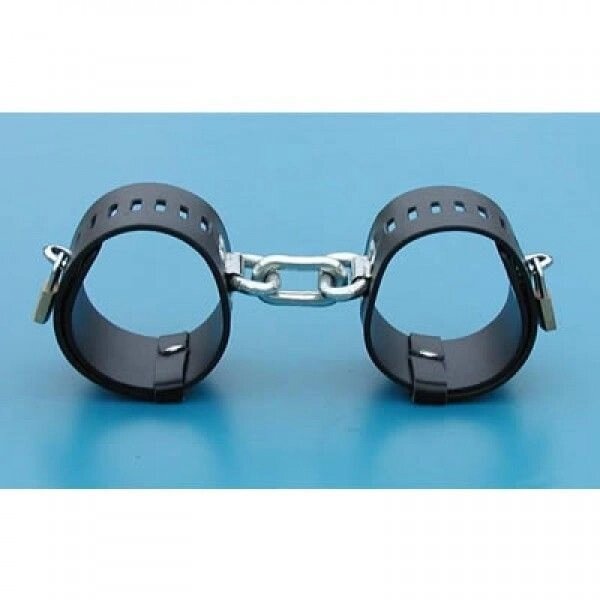 Чорні шкіряні наручники з металевими замками від компанії Elektromax - фото 1