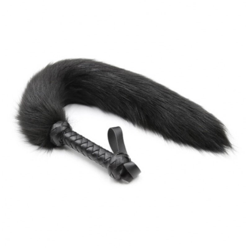 Чорний хутряний хвіст лисиці з рукояткою Fox Tail Whips від компанії Elektromax - фото 1