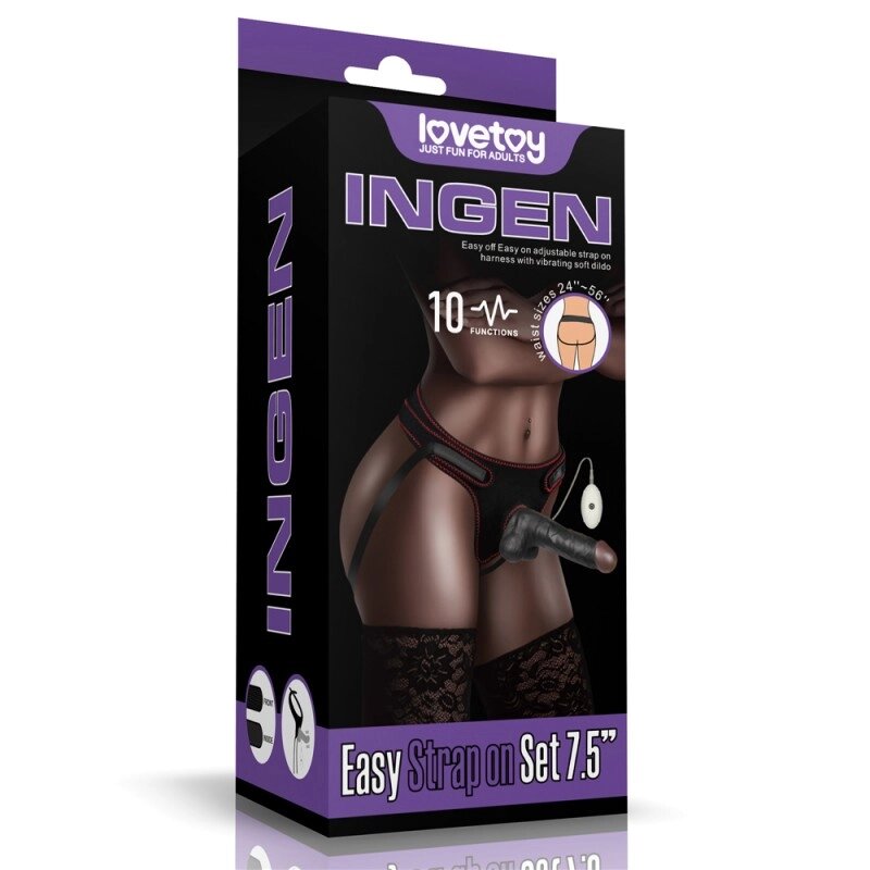 Чорний жіночий Пристрій    на ремінцях Scrotum Vibrating Easy Strapon Set 7.5 від компанії Elektromax - фото 1