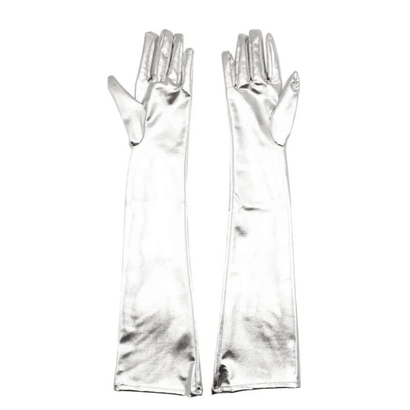 Довгі рукавички по лікоть Fetish Five Fingers Gloves Silver від компанії Elektromax - фото 1