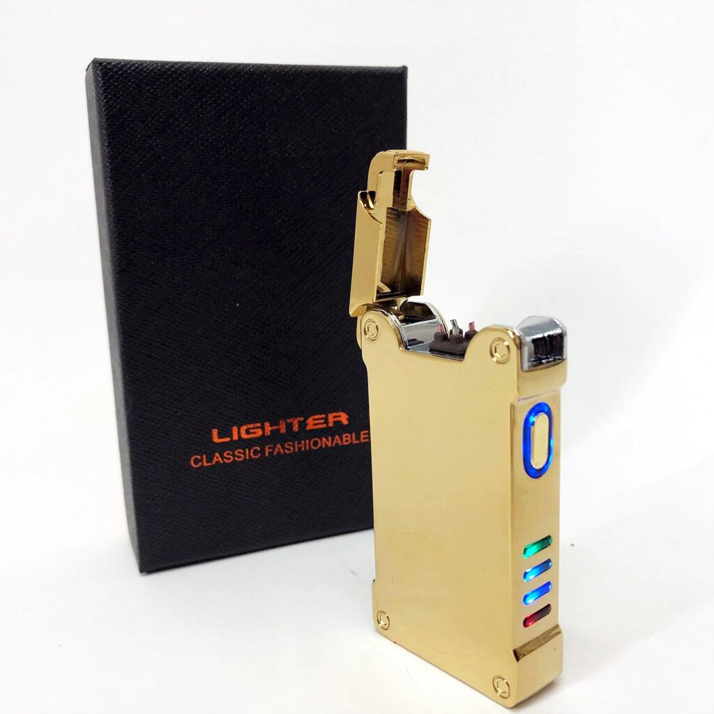 Дугова електроімпульсна запальничка із USB-зарядкою ліхтариком LIGHTER HL-437, Юсб запальничка. Колір: золотий від компанії Elektromax - фото 1