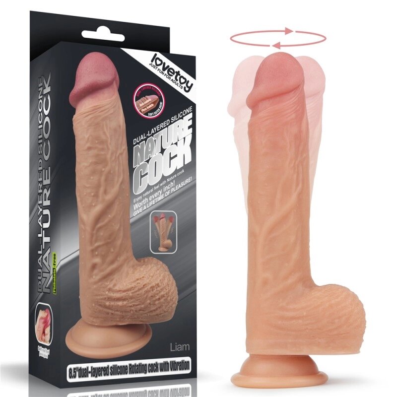 Двошаровий Масажер  Dual layered Silicone Rotating Nature Cock Liam, що обертається від компанії Elektromax - фото 1