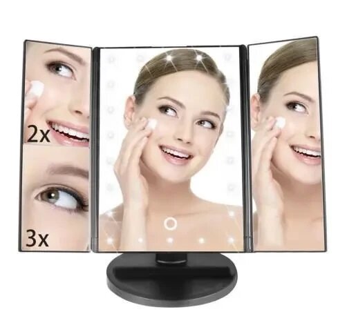 Дзеркало потрійне для макіяжу з LED-підсвіткою Magic Makeup Mirror, 22 лампи, косметичне дзеркало від компанії Elektromax - фото 1