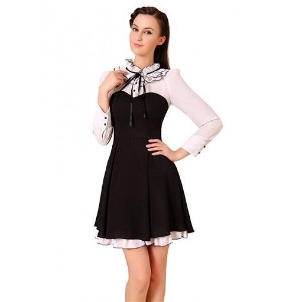 Елегантна чорно -біла сукня блузка з коміром від компанії Elektromax - фото 1