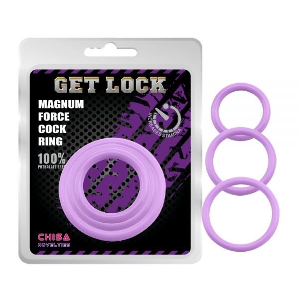 Ерекційні кільця різного розміру бузкові Magnum Force Cock Ring від компанії Elektromax - фото 1