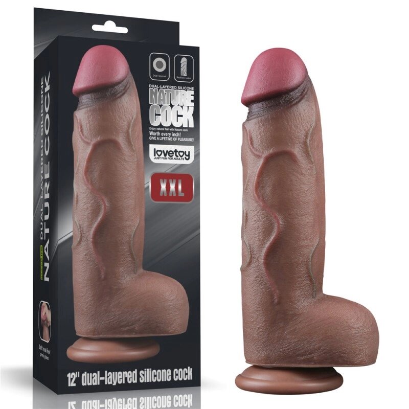 Фалоімітатор гігант на присоске Dual Layered Silicone Cock XXL 12.0 від компанії Elektromax - фото 1