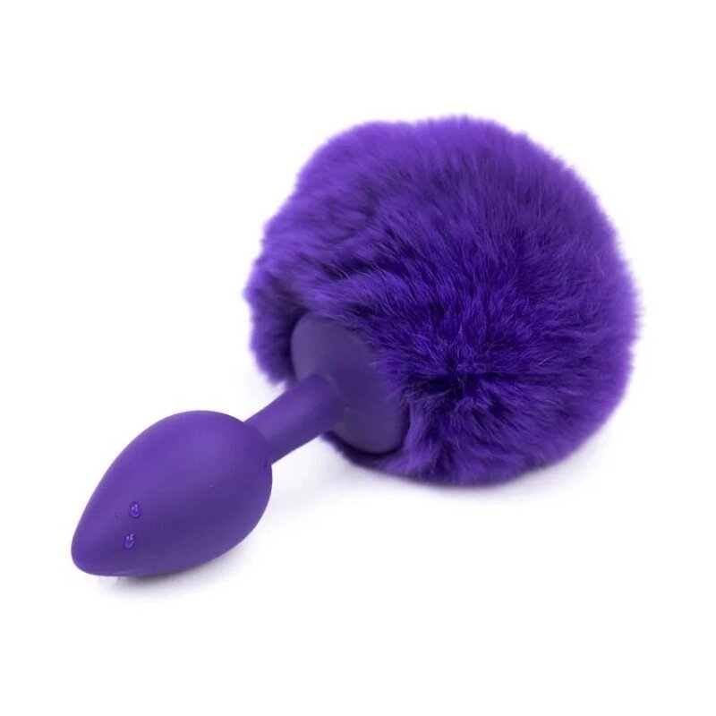 Фіолетова силіконова анальна пробка з фіолетовим хвостиком Silicone Fur Tail Plug від компанії Elektromax - фото 1