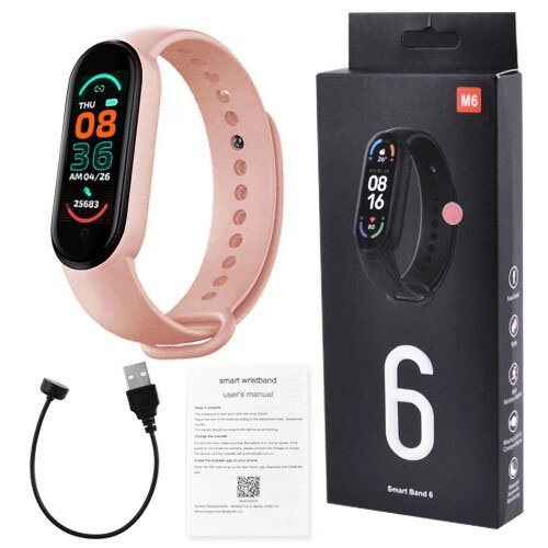 Фітнес браслет FitPro Smart Band M6 (смарт годинник, пульсоксиметр, пульс). Колір рожевий від компанії Elektromax - фото 1