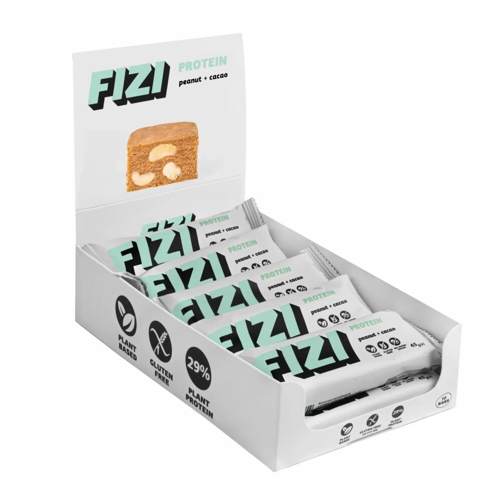 FIZI Protein Bar - 10х45g Peanut-Сacao батончики з арахісом-какао від компанії Elektromax - фото 1