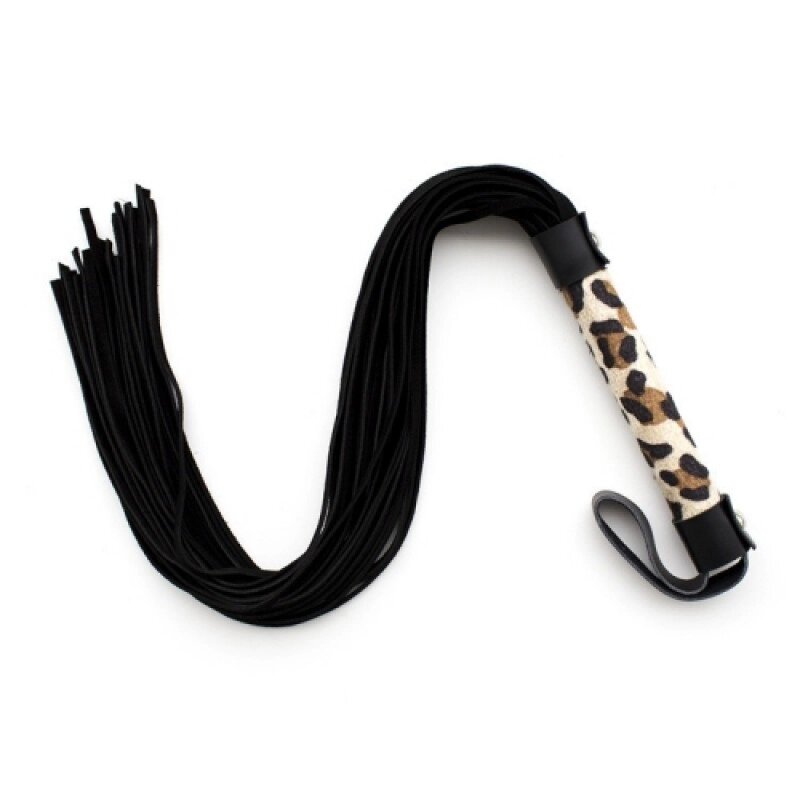 Флоггер бдсм чорного кольору з тигровою ручкою Handmade Leather Whip Props від компанії Elektromax - фото 1