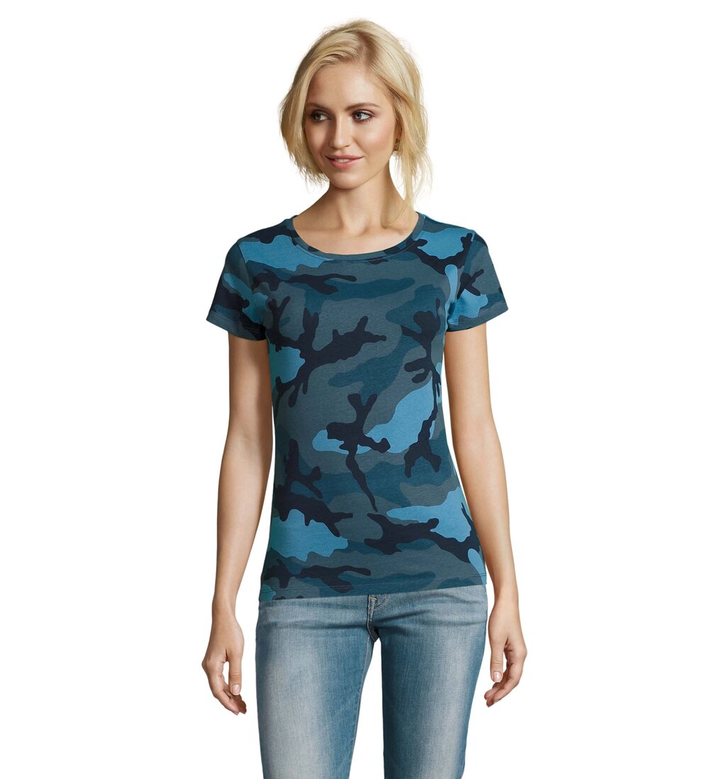 Футболка жіноча SOL'S Camo women (синій камуфляж, 2XL) від компанії Elektromax - фото 1