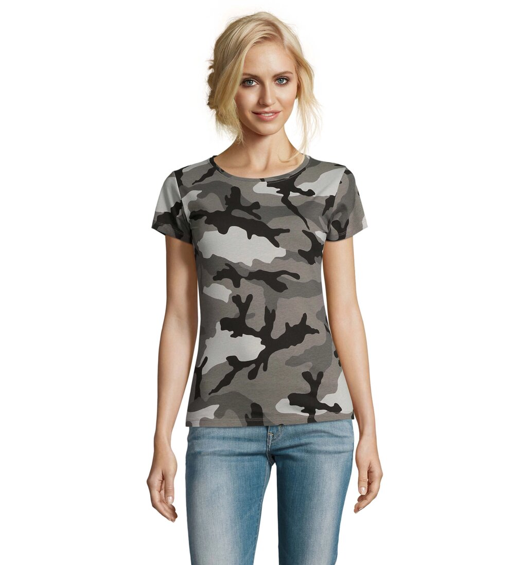 Футболка жіноча SOL'S Camo women (сірий камуфляж, 2XL) від компанії Elektromax - фото 1