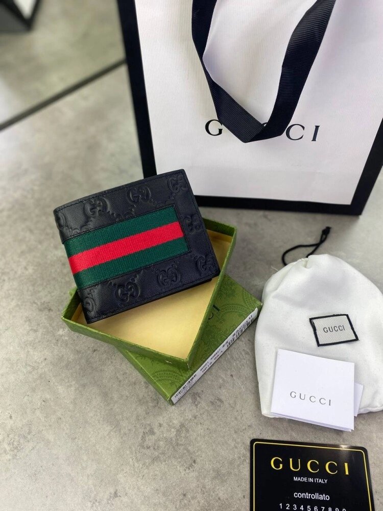 Гаманець чорний Gucci шкіряний у стилі "GG" k083 від компанії Elektromax - фото 1