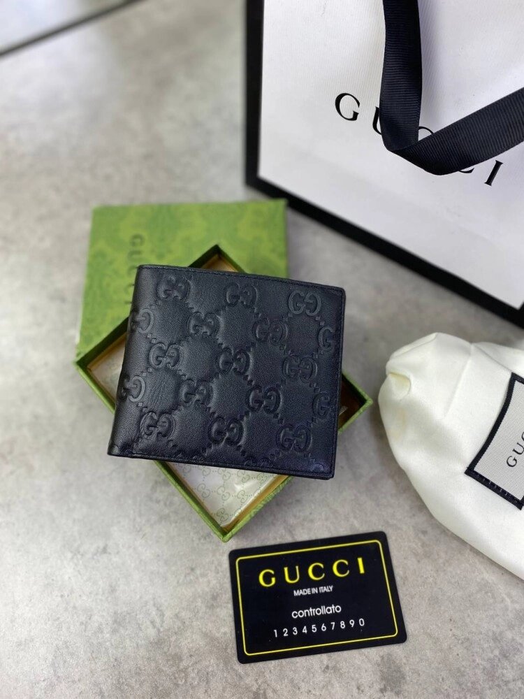 Гаманець Gucci чорний шкіряний у стилі "GG" без логотипів k240 від компанії Elektromax - фото 1