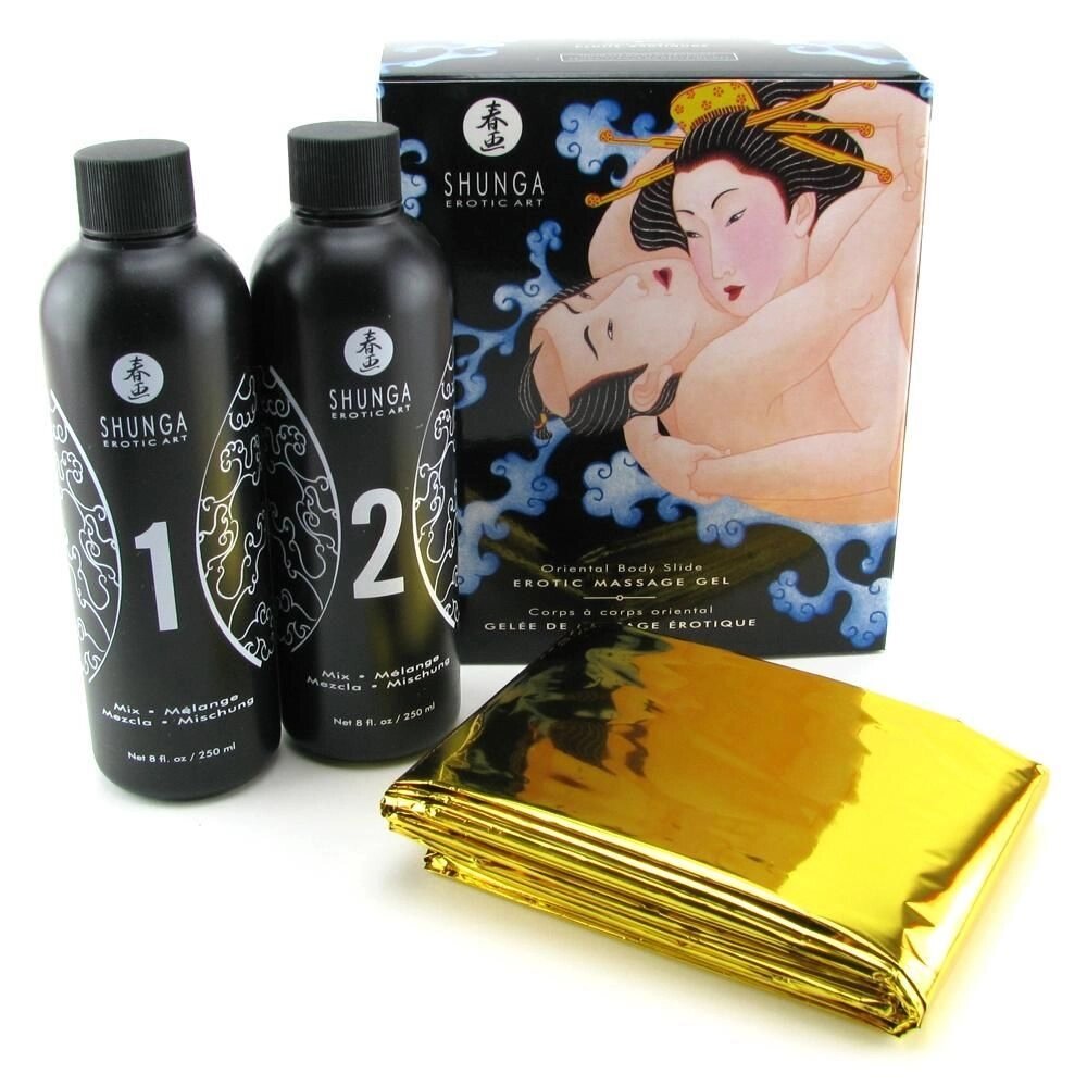 Гель для NURU масажу Shunga Oriental Body-to-Body – Exotic Fruits (2 x 225 мл) плюс простирадло від компанії Elektromax - фото 1