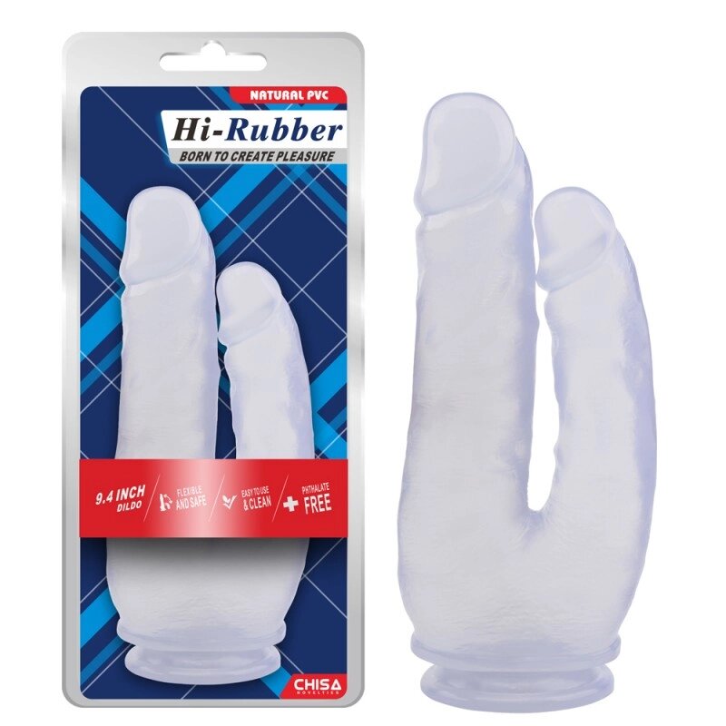 Гелевий подвійний  Масажер   прозорий Hi-Rubber Dildo Clear 9.4 від компанії Elektromax - фото 1