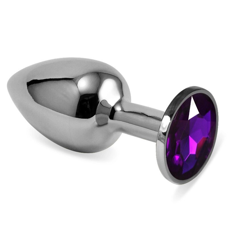Гладка анальна пробка з фіолетовим каменем сріблястом Rosebud Classic Metal Plug невеликий від компанії Elektromax - фото 1