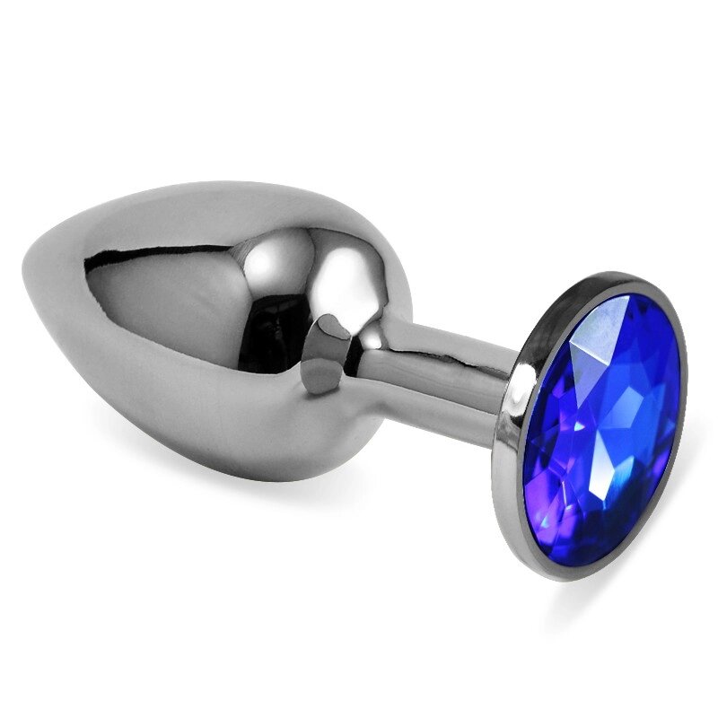 Гладка анальна пробка з синім каменем Silver Rosebud Classic Metal Plug Small від компанії Elektromax - фото 1