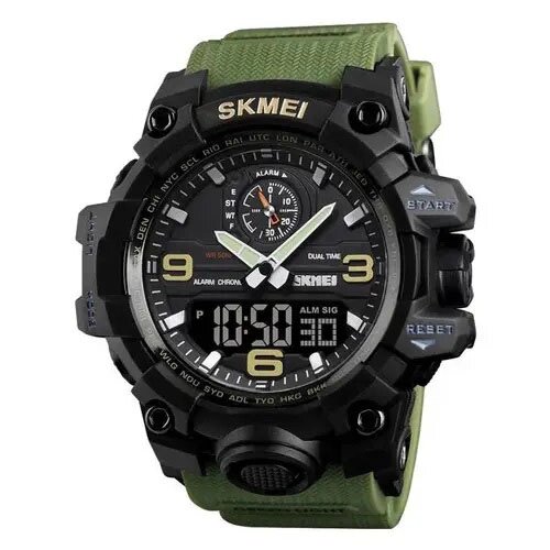 Годинник наручний чоловічий SKMEI 1586AG ARMY GREEN, чоловічий армійський водостійкий тактичний. Колір: зелений від компанії Elektromax - фото 1